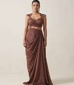 Brown embroidered satin co ord set