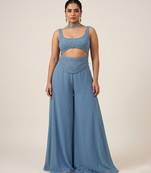 Blue embroidered georgette co ord set