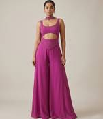 Fuchsia pink embroidered georgette co ord set