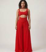 Crimson red embroidered georgette co ord set