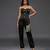 Black embroidered satin co ord set