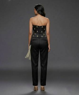 Black embroidered satin co ord set 3
