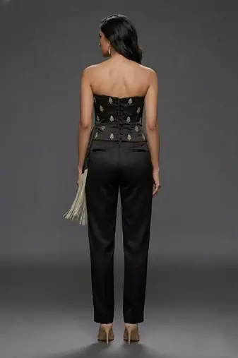 Black embroidered satin co ord set
