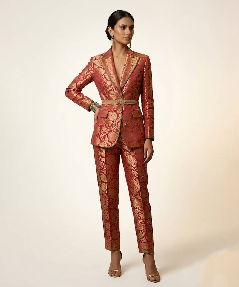 Pink woven brocade co ord set