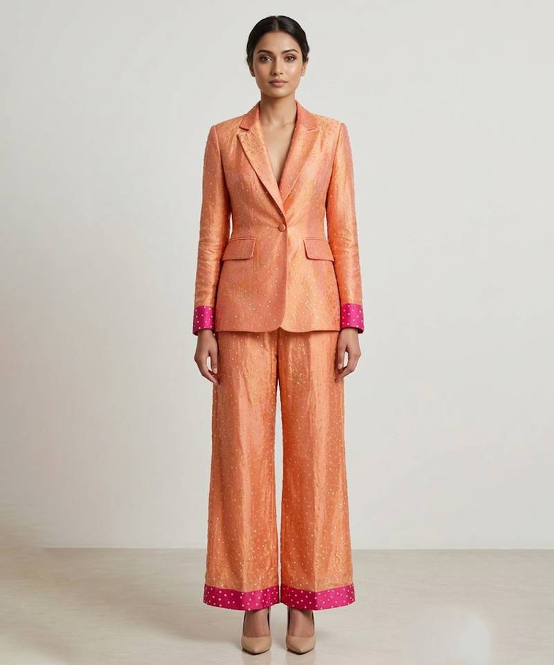 Peach woven silk co ord set