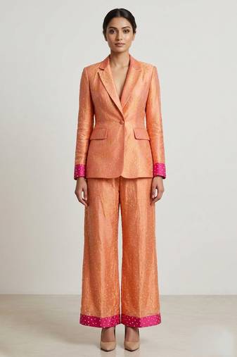 Peach woven silk co ord set