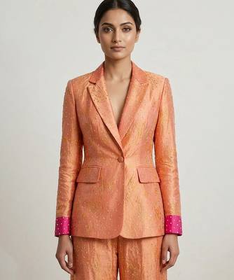 Peach woven silk co ord set 3