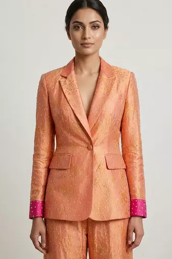 Peach woven silk co ord set