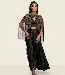 Black embroidered modal satin co ord set