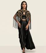 Black embroidered modal satin co ord set