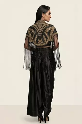 Black embroidered modal satin co ord set
