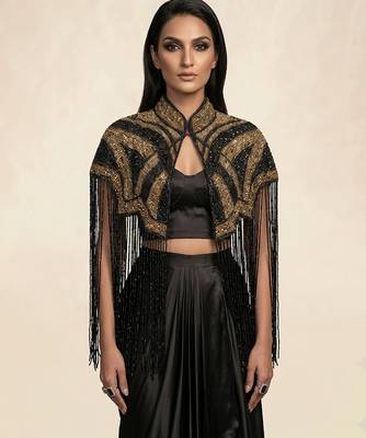 Black embroidered modal satin co ord set 3