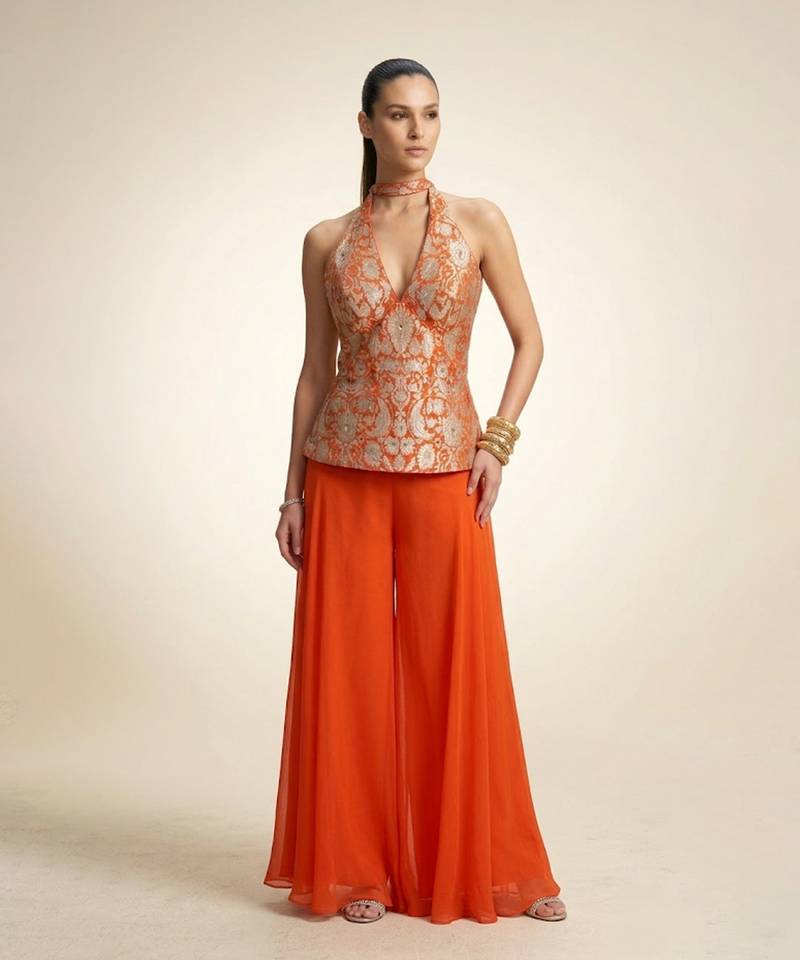 Orange embroidered brocade co ord set