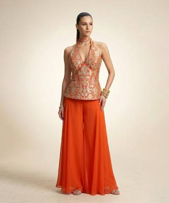 Orange embroidered brocade co ord set 1