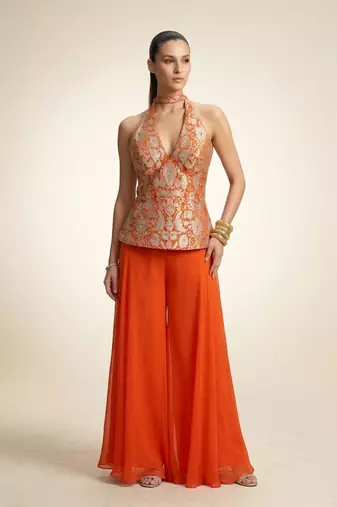 Orange embroidered brocade co ord set