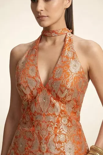 Orange embroidered brocade co ord set