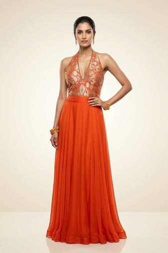 Orange embroidered brocade co ord set