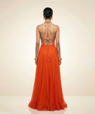 Orange embroidered brocade co ord set 3