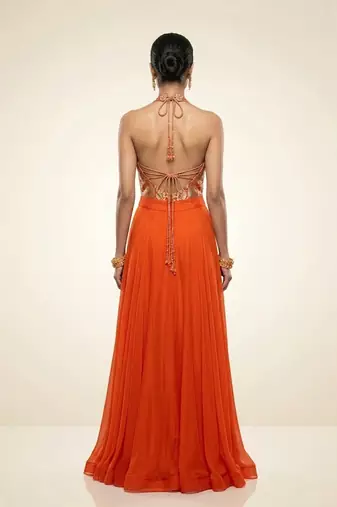 Orange embroidered brocade co ord set