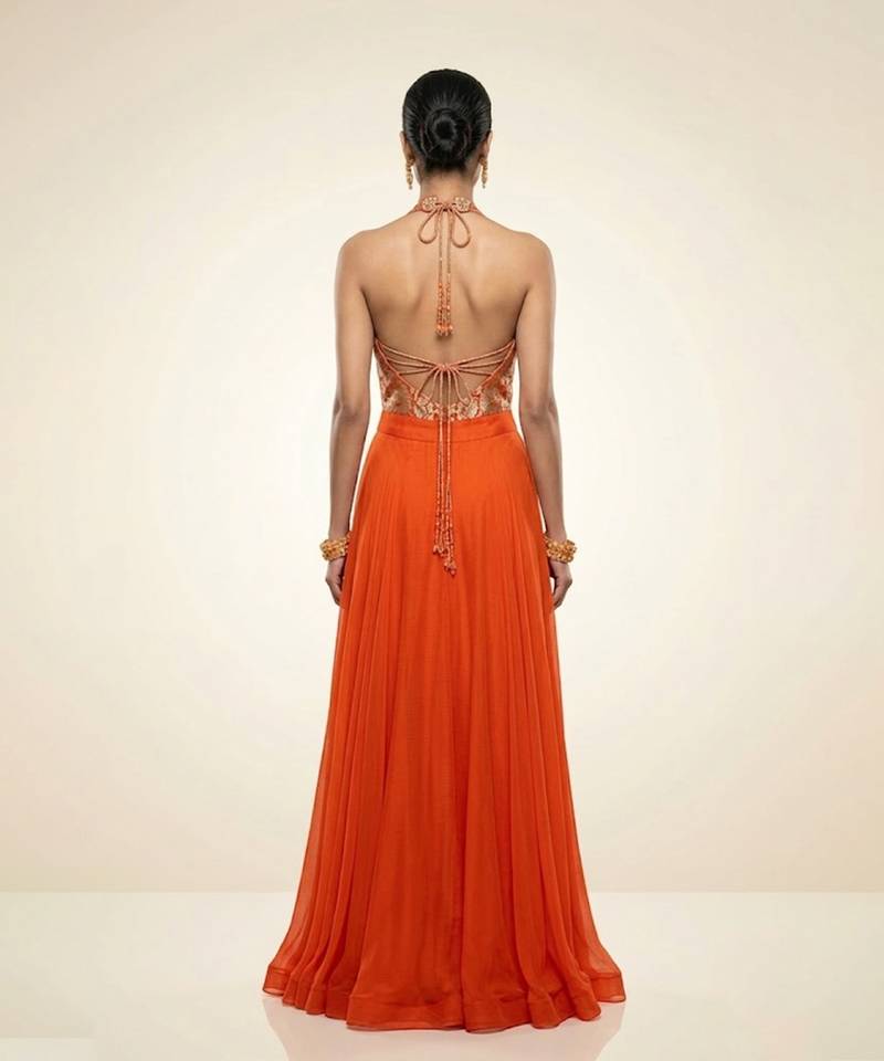 Orange embroidered brocade co ord set