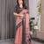 Printed floral handloom linen weaved with golden zari saree with stylish tassel finish     ready to wear