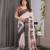 Designer floral print handloom linen weaved with golden zari saree with tassel pallu & blouse