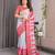 Linen weaved with golden zari handloom saree with digital floral print and tassels     festive wear