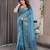 Linen weaved with golden zari handloom saree with digital floral print and tassels     festive wear