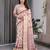 Handloom linen weaved with golden zari floral printed saree with tassels & attached blouse     5.5m