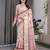 Handloom linen weaved with golden zari floral printed saree with tassels & attached blouse     5.5m