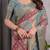 Printed handloom linen weaved with golden zari saree for women with floral design and tassels