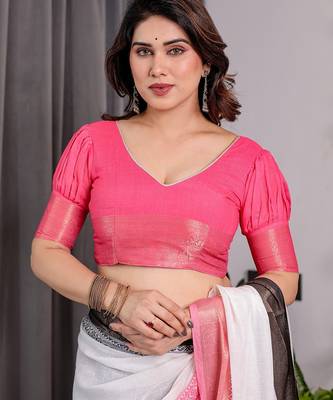 Stylish linen weaved with golden zari handloom saree with floral digital print and tassels     5.5m + 0.8m 4