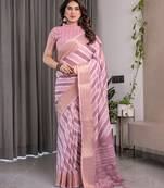 Printed floral handloom linen weaved with golden zari saree with stylish tassel finish     ready to wear