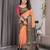 Linen weaved with golden zari handloom saree with digital floral print and tassels     festive wear