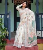 Everyday elegance handloom linen floral saree with blouse piece     5.5m