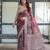 Graceful handloom linen saree with artistic floral print & tassels