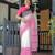 Women   s handloom linen saree     floral printed with attached blouse & tassels