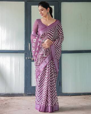 Soft handloom linen saree with multicolor floral print and tassel edges 4