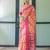 Festive ready handloom linen saree with floral artwork & matching blouse