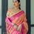 Festive ready handloom linen saree with floral artwork & matching blouse