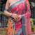 Printed floral handloom linen saree with stylish tassel finish     ready to wear