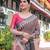 Linen cotton blend handloom saree with floral motif and tassel border