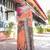 Women   s handloom linen saree     floral printed with attached blouse & tassels