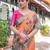 Women   s handloom linen saree     floral printed with attached blouse & tassels