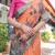 Women   s handloom linen saree     floral printed with attached blouse & tassels