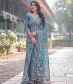 Soft handloom cotton floral saree with tassels     includes 0.8m blouse