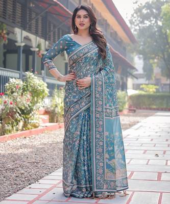 Soft handloom cotton floral saree with tassels     includes 0.8m blouse 2