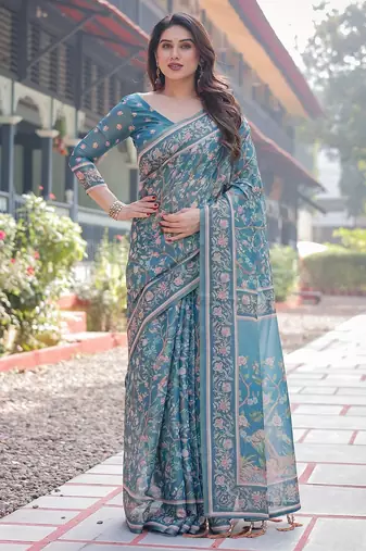 Soft handloom cotton floral saree with tassels     includes 0.8m blouse