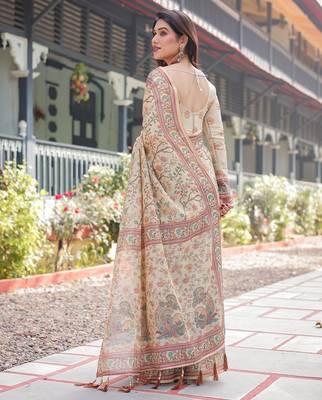Cotton handloom saree with digital floral print and tassels     festive wear 3