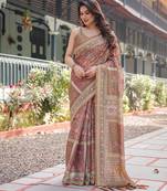 Pastel floral handloom cotton saree with pallu tassels & blouse piece